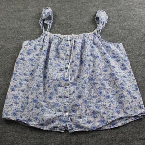 Eileen West Top Womens Small Floral Pajama Blouse Button Front Summer Lounge